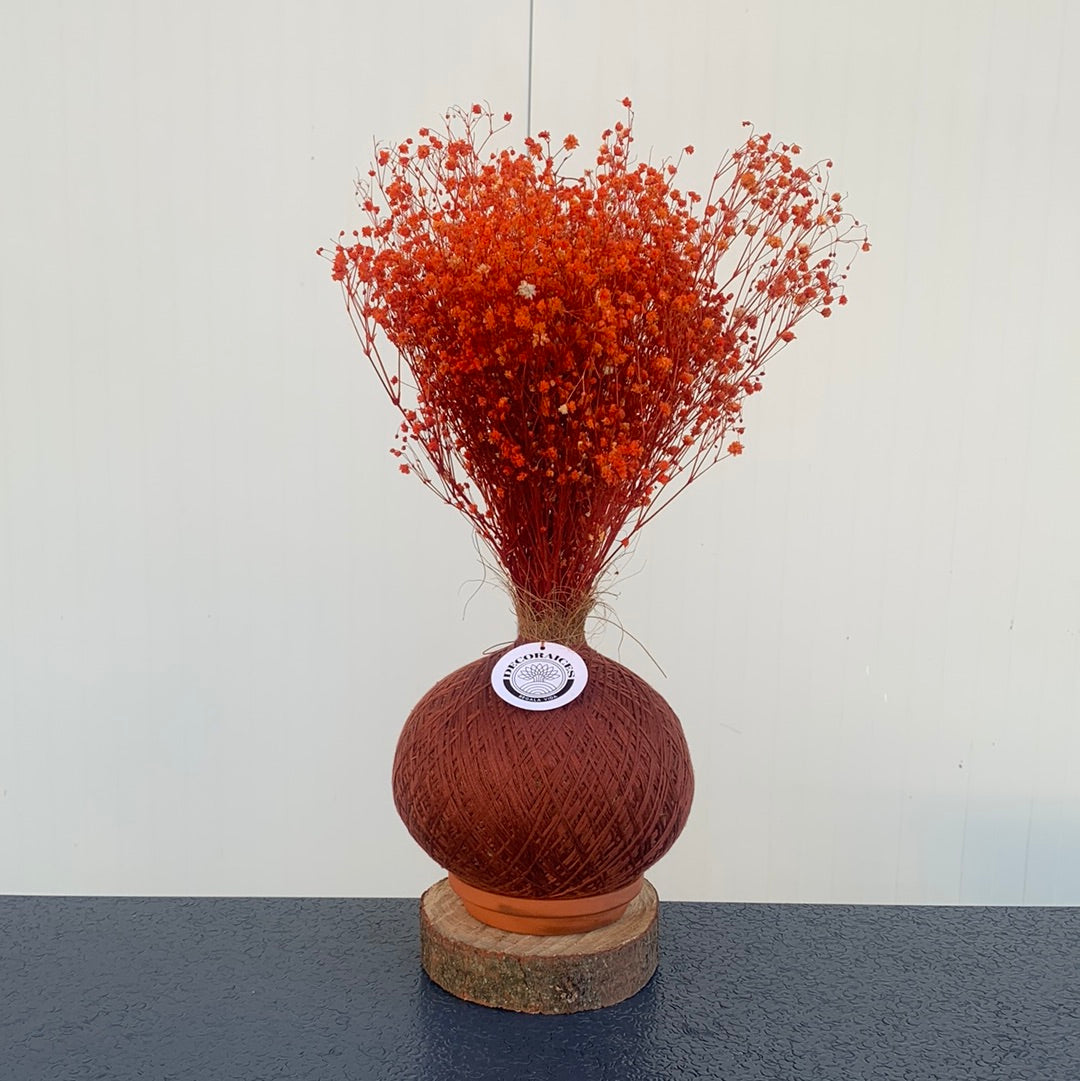 Kokedama flores yipsufilia naranja