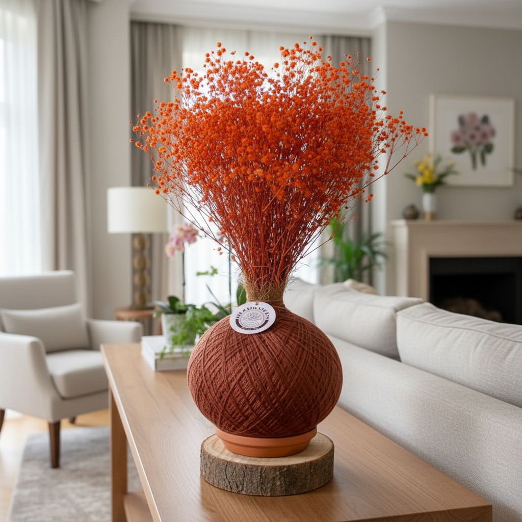 Kokedama flores yipsufilia naranja