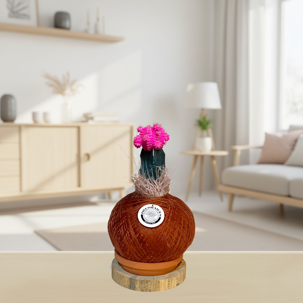 Kokedama Cactus coreano rosado